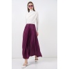 8009 Deri Görünümlü Piliseli Etek - Mor