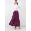 8009 Deri Görünümlü Piliseli Etek - Mor