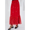 Kadın Kırmızı Desenli Şifon Etek 8010
