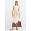 8025 Desenli Uzun Viskon Etek - Bej