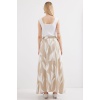 8028 Desenli Uzun Etek - Bej
