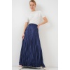 Kadın Uzun Kırışık Parlak Etek 8034 - D.Lacivert