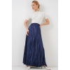 Kadın Uzun Kırışık Parlak Etek 8034 - D.Lacivert