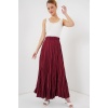 Kadın Uzun Kırışık Etek 8042 - Bordo