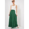 Kadın Uzun Kırışık Etek 8042 - Zümrüt Yeşili