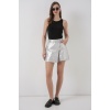 Kadın Parlak Şort Etek 8044 - Gümüş