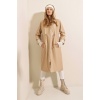 9091 Beli Büzgülü Kapşonlu Trençkot - Bej