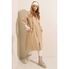 9091 Beli Büzgülü Kapşonlu Trençkot - Bej