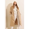 9091 Beli Büzgülü Kapşonlu Trençkot - Bej