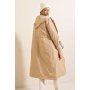 9091 Beli Büzgülü Kapşonlu Trençkot - Bej