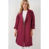 9104 Kruvaze Yaka Astarlı Trençkot - Bordo