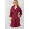 9104 Kruvaze Yaka Astarlı Trençkot - Bordo
