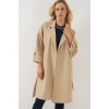 9104 Kruvaze Yaka Astarlı Trençkot - Bej