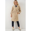 9104 Kruvaze Yaka Astarlı Trençkot - Bej