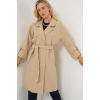 9104 Kruvaze Yaka Astarlı Trençkot - Bej