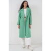 Yeşil Oversize Geniş Kesim Yünlü Uzun Kaşe Kaban 9113