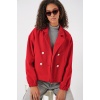 9117 Kruvaze Yaka Crop Ceket - Kırmızı