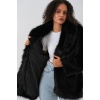 Kadın Kemerli Oversize Kürklü Kaban 9156 - Siyah