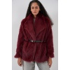 Kadın Kemerli Oversize Kürklü Kaban 9156 - Bordo
