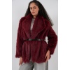 Kadın Kemerli Oversize Kürklü Kaban 9156 - Bordo