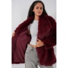 Kadın Kemerli Oversize Kürklü Kaban 9156 - Bordo