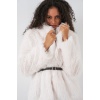Kadın Kemerli Oversize Kürklü Kaban 9156 - Beyaz