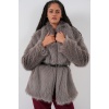 Kadın Kemerli Oversize Kürklü Kaban 9156 - Füme