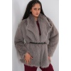 Kadın Kemerli Oversize Kürklü Kaban 9156 - Füme