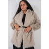 Kadın Kemerli Oversize Kürklü Kaban 9156 - Taş