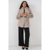 Kadın Kemerli Oversize Kürklü Kaban 9156 - Taş