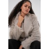 Kadın Kemerli Oversize Kürklü Kaban 9156 - Taş