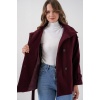 Kadın Kuşaklı Kaşe Kaban 9162 - Bordo