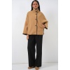 Kadın Nakışlı Kaşe Ceket 9167 - Hardal
