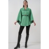 Kadın Kemerli Kaşe Panço 9170 - Yeşil