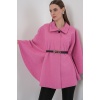 Kadın Kemerli Kaşe Panço 9170 - Pembe