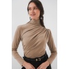 925 Büzgü Detaylı Sandy Bluz - Bej