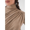 925 Büzgü Detaylı Sandy Bluz - Bej
