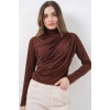 925 Büzgü Detaylı Sandy Bluz - A.Kahve