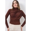 925 Büzgü Detaylı Sandy Bluz - A.Kahve