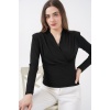 Kadın Omuz Vatkalı Kruvaze Yaka Bluz 942 - Siyah