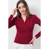 Kadın Omuz Vatkalı Kruvaze Yaka Bluz 942 - Bordo