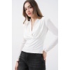 Kadın Omuz Vatkalı Kruvaze Yaka Bluz 942 - Beyaz