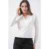 Kadın Omuz Vatkalı Kruvaze Yaka Bluz 942 - Beyaz