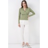 Kadın Omuz Vatkalı Kruvaze Yaka Bluz 942 - E.Yeşil
