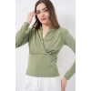 Kadın Omuz Vatkalı Kruvaze Yaka Bluz 942 - E.Yeşil