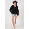 Kadın Önü Bağcıklı Uzun Kol Bluz 946 - Siyah