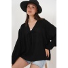 Kadın Önü Bağcıklı Uzun Kol Bluz 946 - Siyah