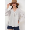Kadın Önü Bağcıklı Uzun Kol Bluz 946 - Ekru