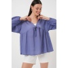 Kadın Önü Bağcıklı Uzun Kol Bluz 946 - İndigo