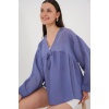 Kadın Önü Bağcıklı Uzun Kol Bluz 946 - İndigo